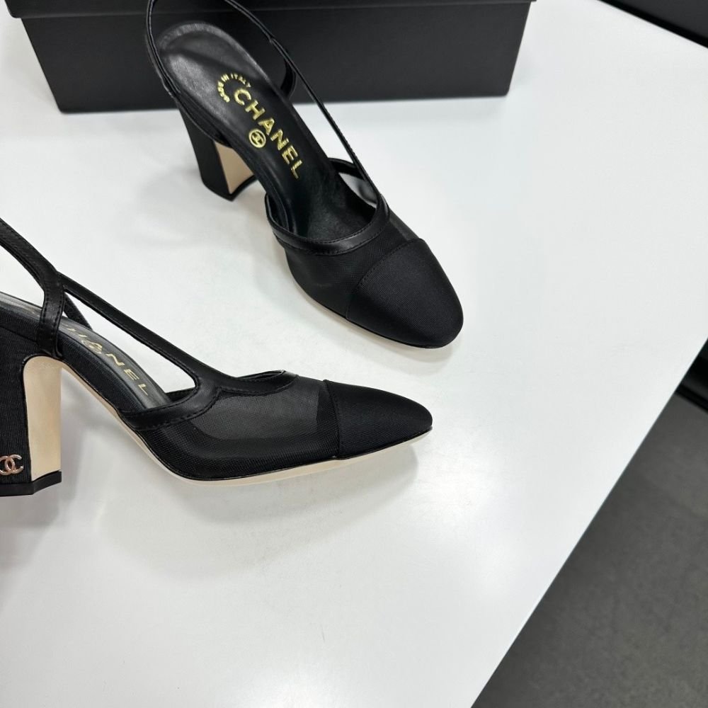 Chanel Slingbacks Mesh And Grosgrain Black G45509 B23534 94305