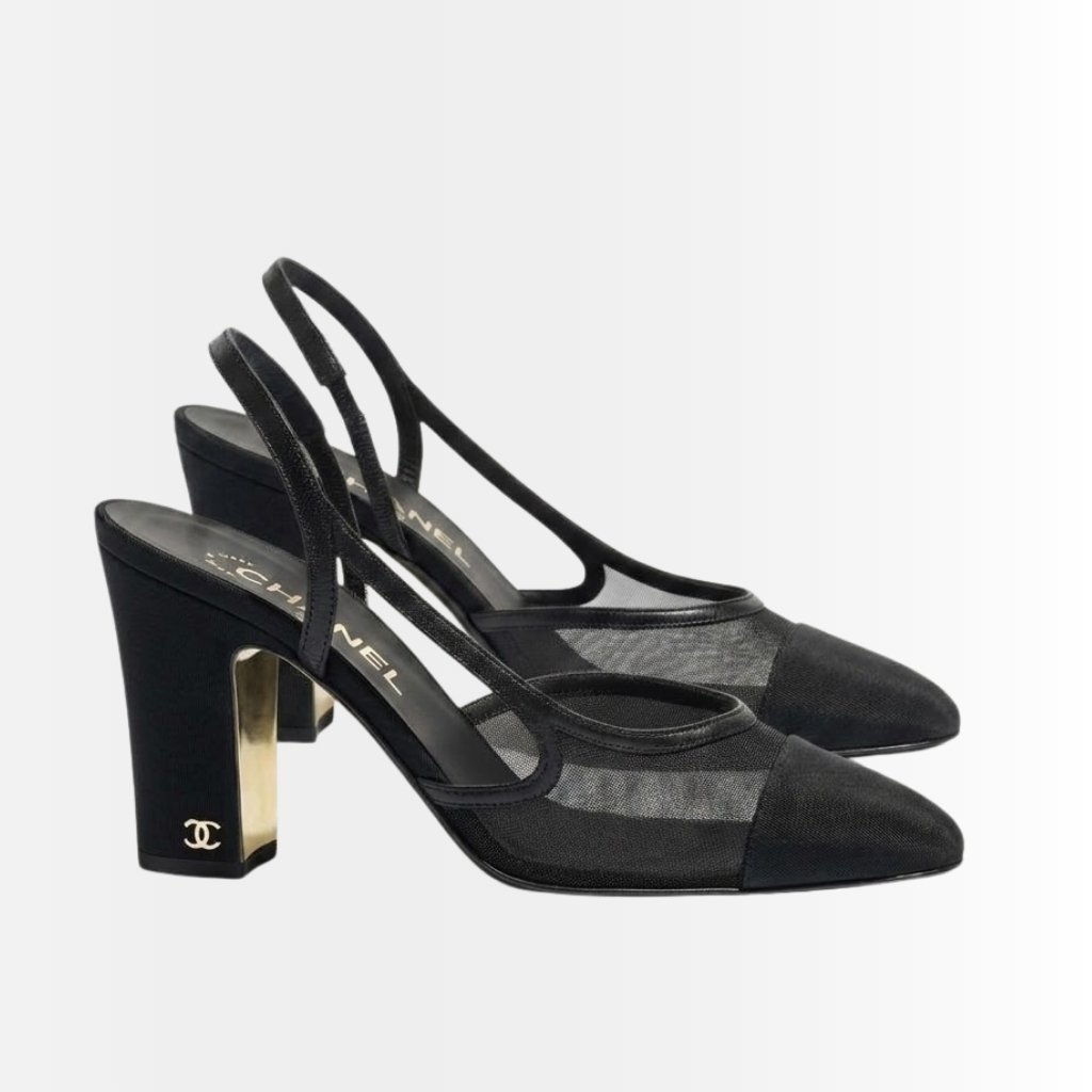 Chanel Slingbacks Mesh And Grosgrain Black G45509 B23534 94305