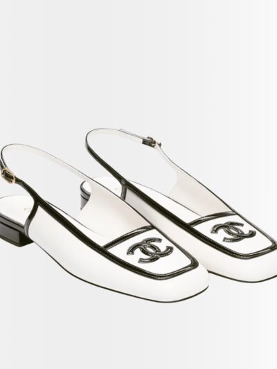 Chanel Slingbacks Smooth And Shiny Leather White Black G47521 B25787 UD085