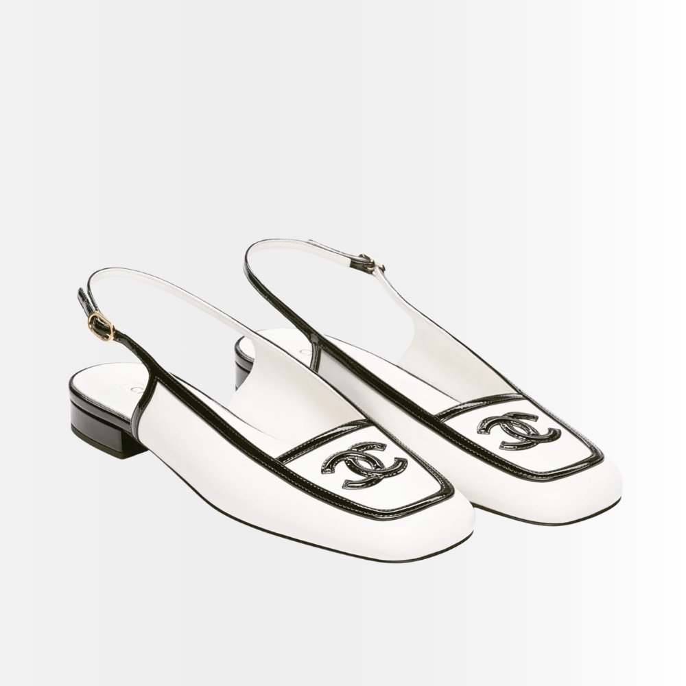 Chanel Slingbacks Smooth And Shiny Leather White Black G47521 B25787 UD085