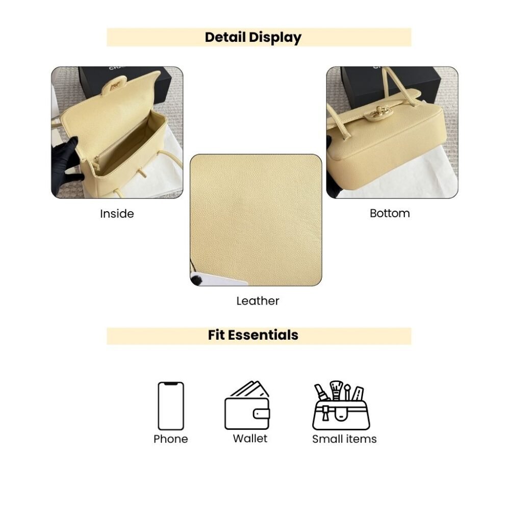Chanel Small Flap Bag Grained Shiny Light Yellow 22cm AP5068 B23204 NAAUK