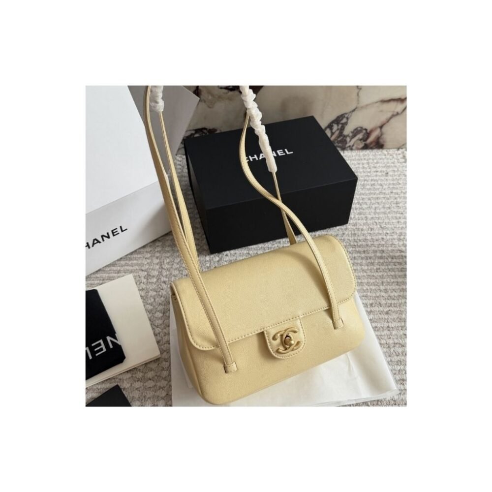 Chanel Small Flap Bag Grained Shiny Light Yellow 22cm AP5068 B23204 NAAUK