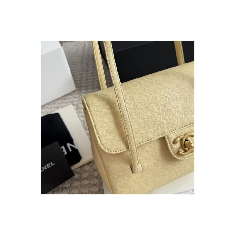 Chanel Small Flap Bag Grained Shiny Light Yellow 22cm AP5068 B23204 NAAUK