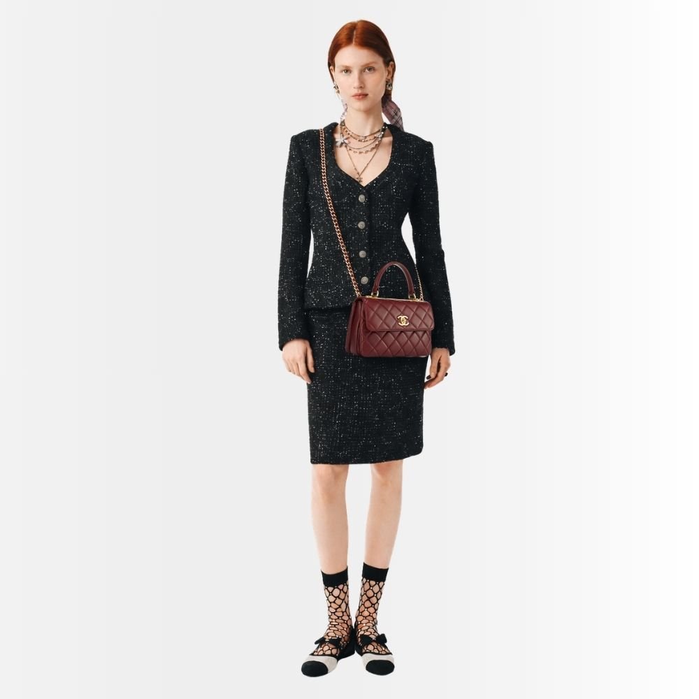 Chanel Small Flap Bag With Top Handle Burgundy 25Cm