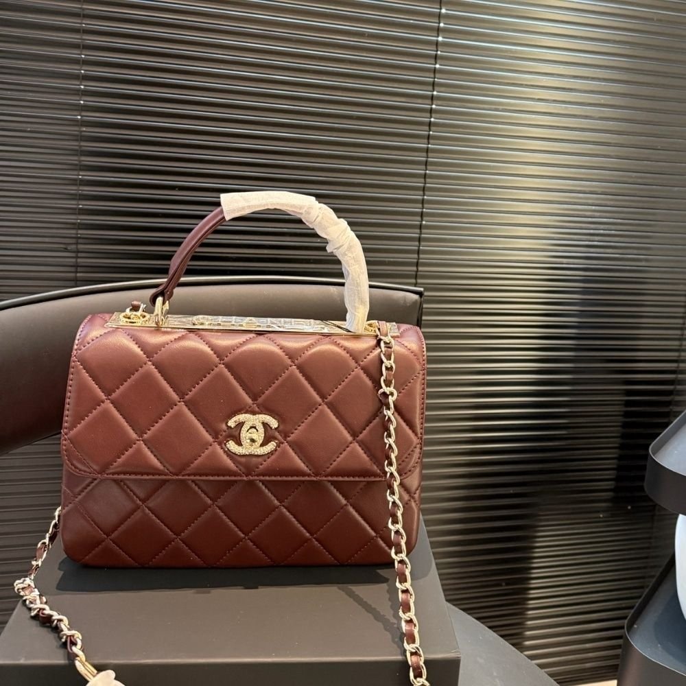 Chanel Small Flap Bag With Top Handle Burgundy 25Cm