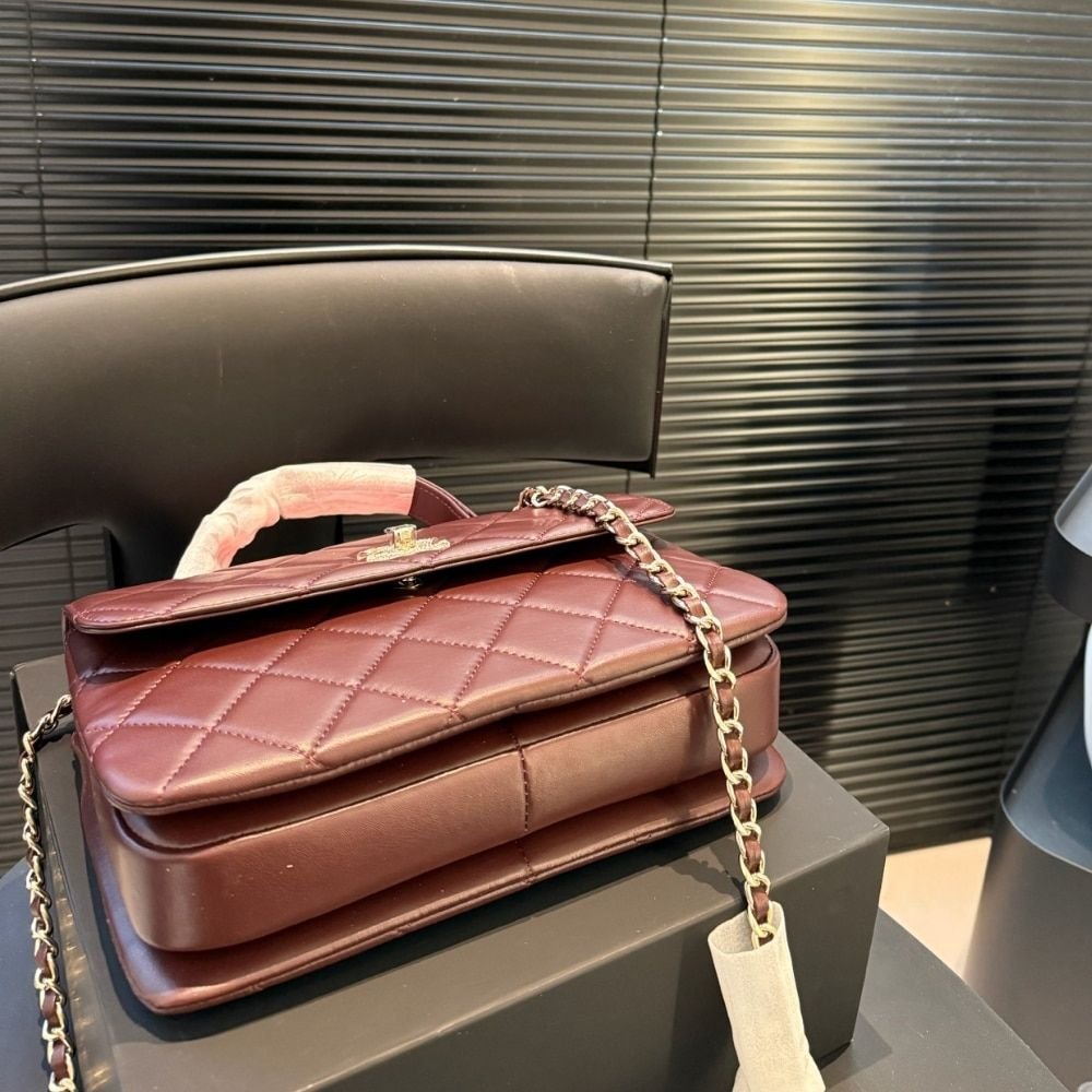 Chanel Small Flap Bag With Top Handle Burgundy 25Cm