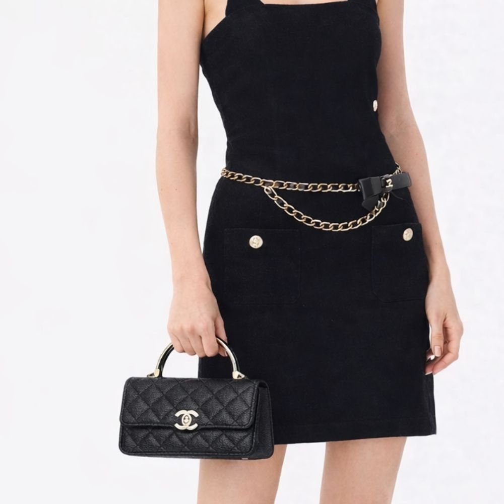 Chanel Small Flap Bag With Top Handle Silver Tone Metal Black 20Cm AS5555 B20557 94305