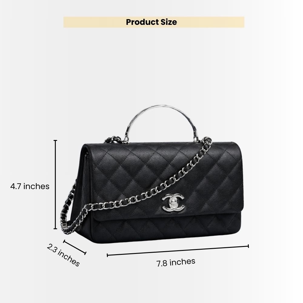 Chanel Small Flap Bag With Top Handle Silver Tone Metal Black 20Cm AS5555 B20557 94305