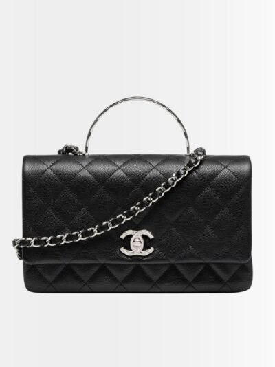 Chanel Small Flap Bag With Top Handle Silver Tone Metal Black 20Cm AS5555 B20557 94305
