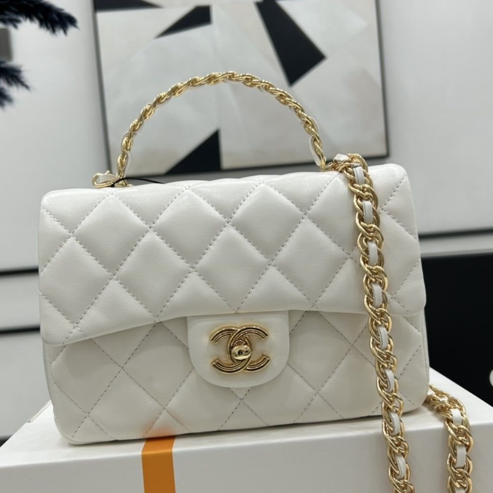 Chanel Small Flap Bag With Top Handle White 21cm AS4023 B10719 10601
