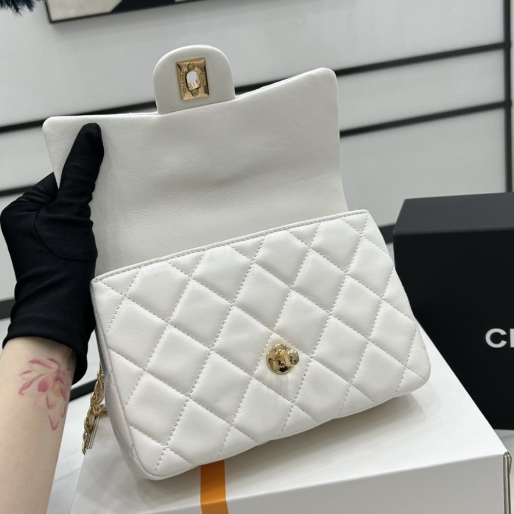 Chanel Small Flap Bag With Top Handle White 21cm AS4023 B10719 10601