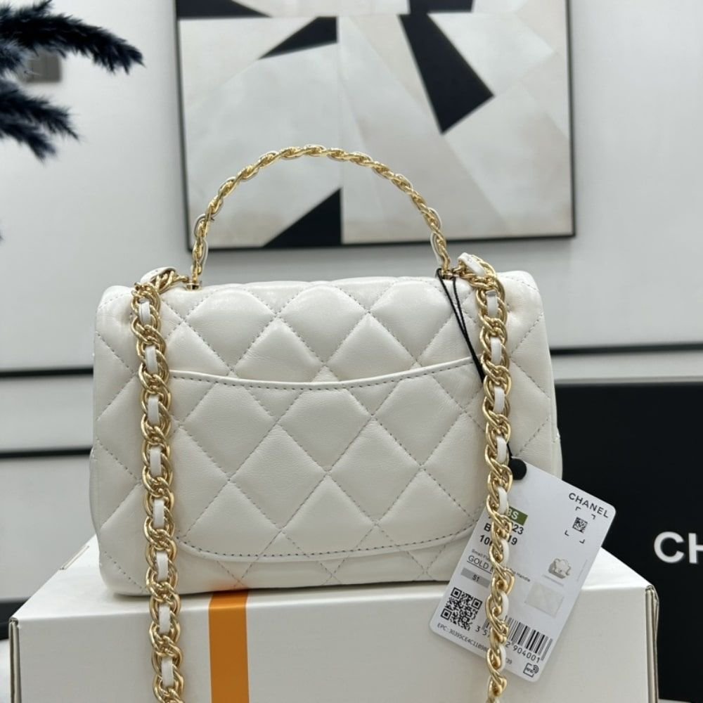 Chanel Small Flap Bag With Top Handle White 21cm AS4023 B10719 10601