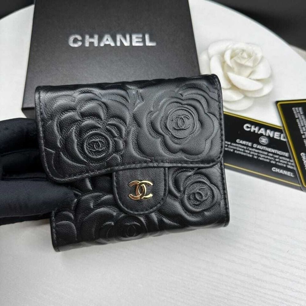 Chanel Small Floral Wallet Black 11.5Cm