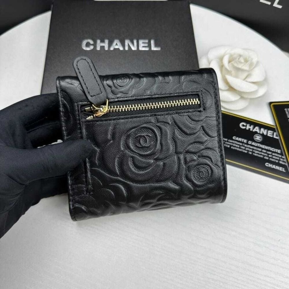 Chanel Small Floral Wallet Black 11.5Cm