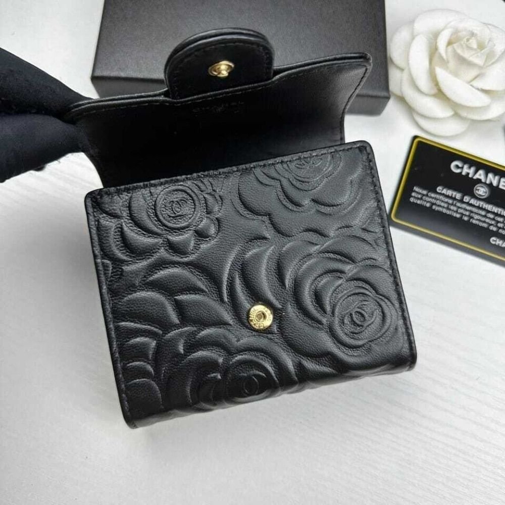 Chanel Small Floral Wallet Black 11.5Cm