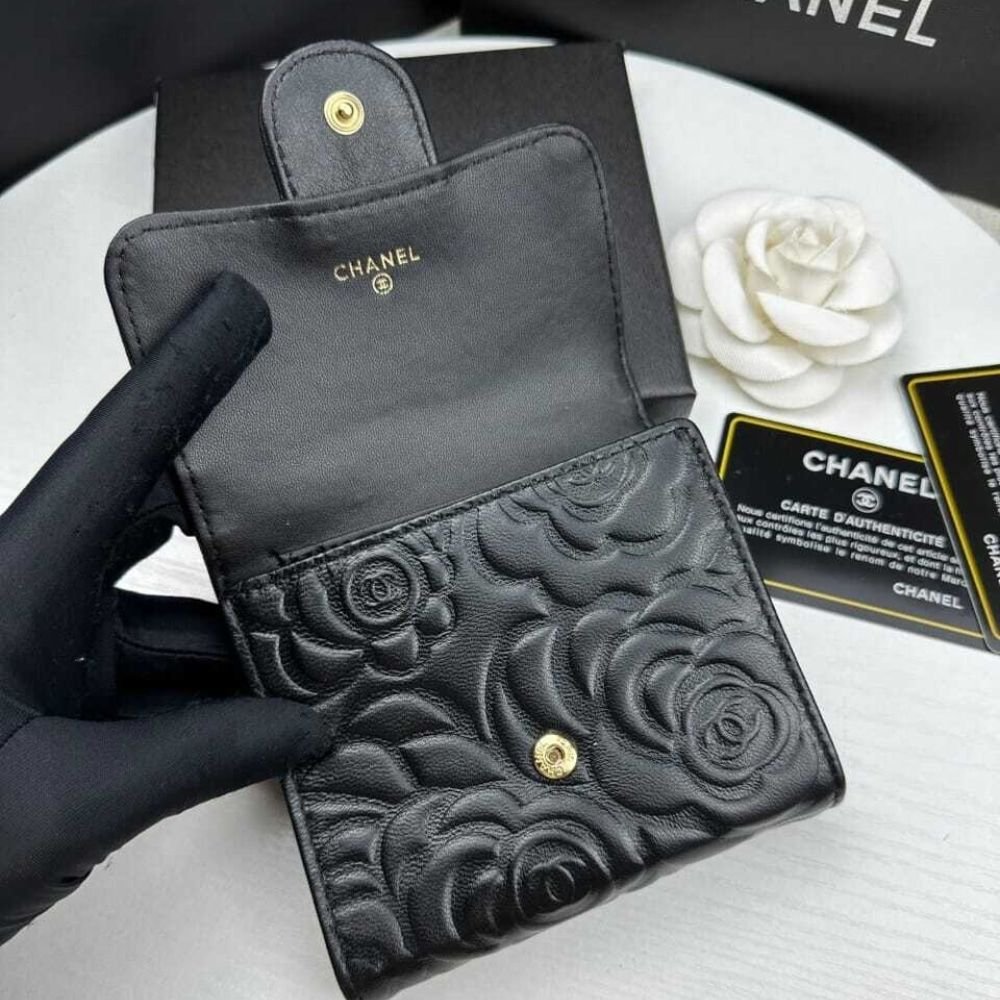 Chanel Small Floral Wallet Black 11.5Cm