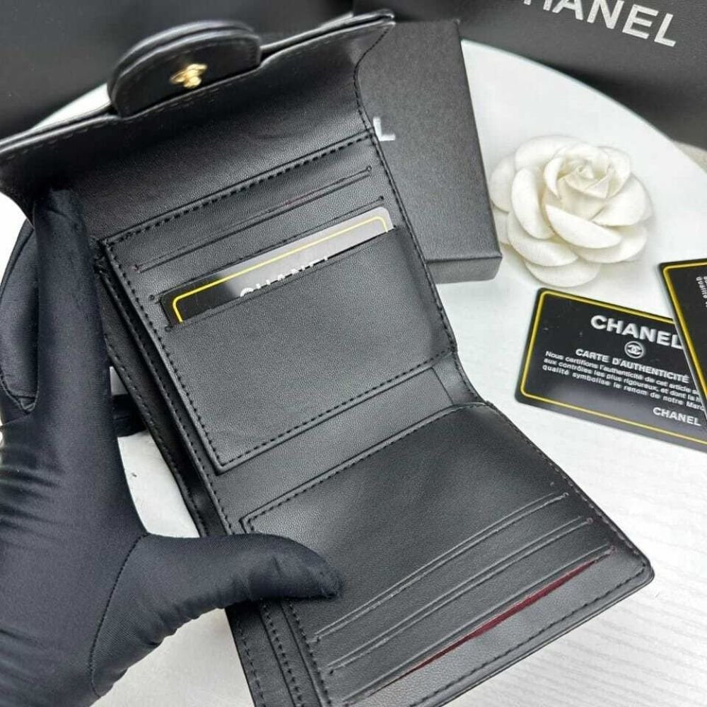 Chanel Small Floral Wallet Black 11.5Cm