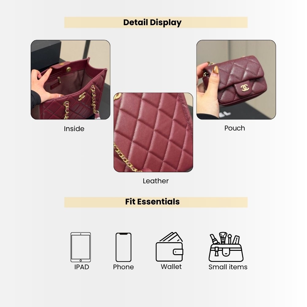 Chanel Small Shopping Bag Gold Tone Burgundy 31Cm AS4940 B17067 NY570