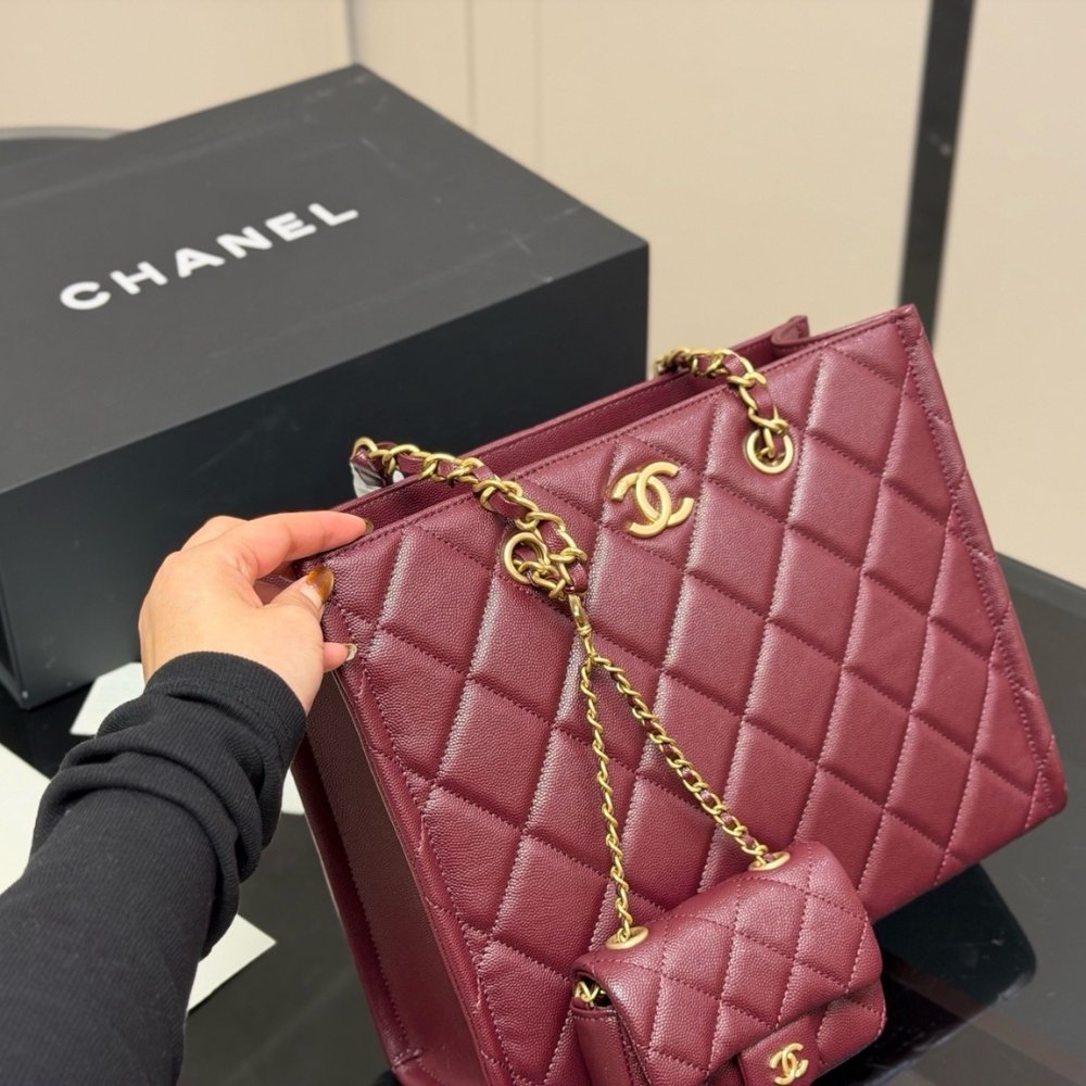 Chanel Small Shopping Bag Gold Tone Burgundy 31Cm AS4940 B17067 NY570