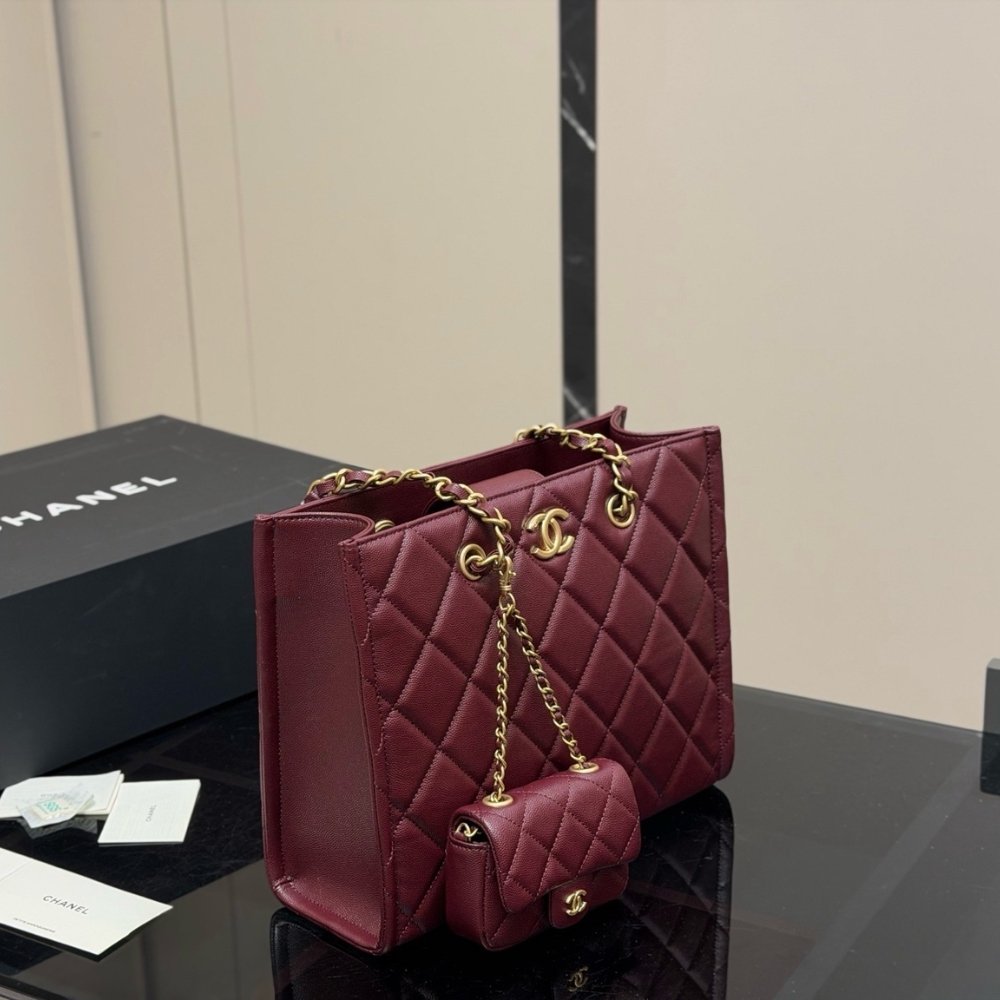 Chanel Small Shopping Bag Gold Tone Burgundy 31Cm AS4940 B17067 NY570