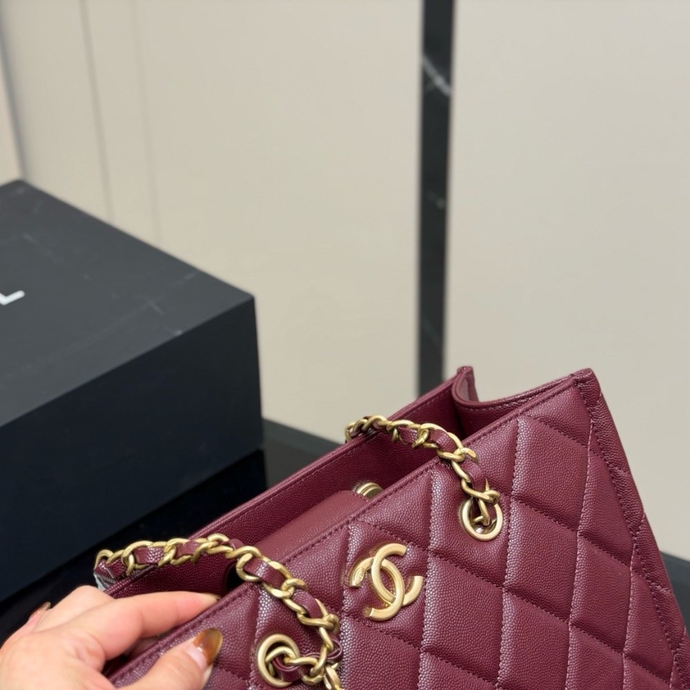 Chanel Small Shopping Bag Gold Tone Burgundy 31Cm AS4940 B17067 NY570