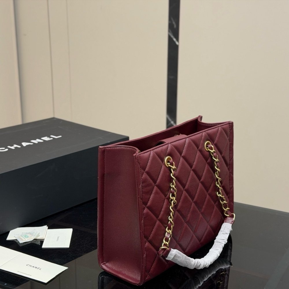 Chanel Small Shopping Bag Gold Tone Burgundy 31Cm AS4940 B17067 NY570