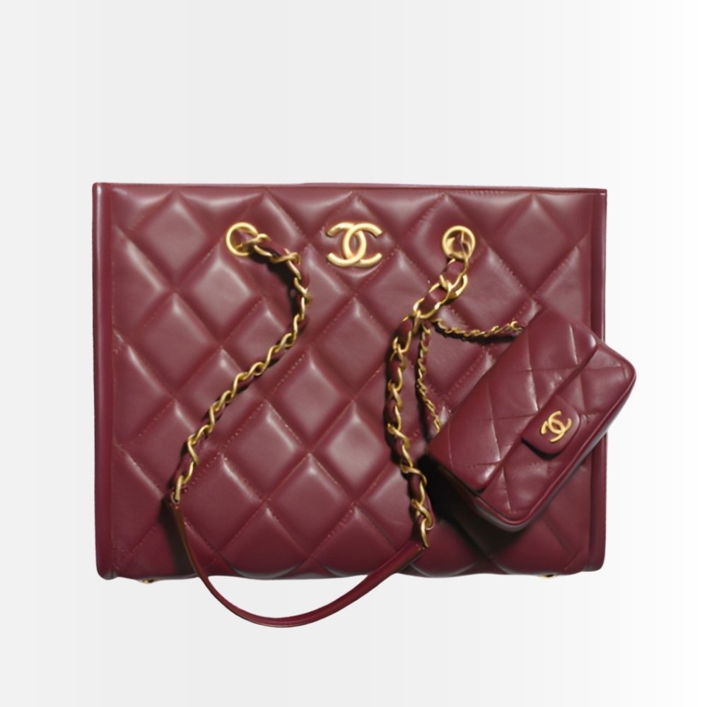 Chanel Small Shopping Bag Gold Tone Burgundy 31Cm AS4940 B17067 NY570