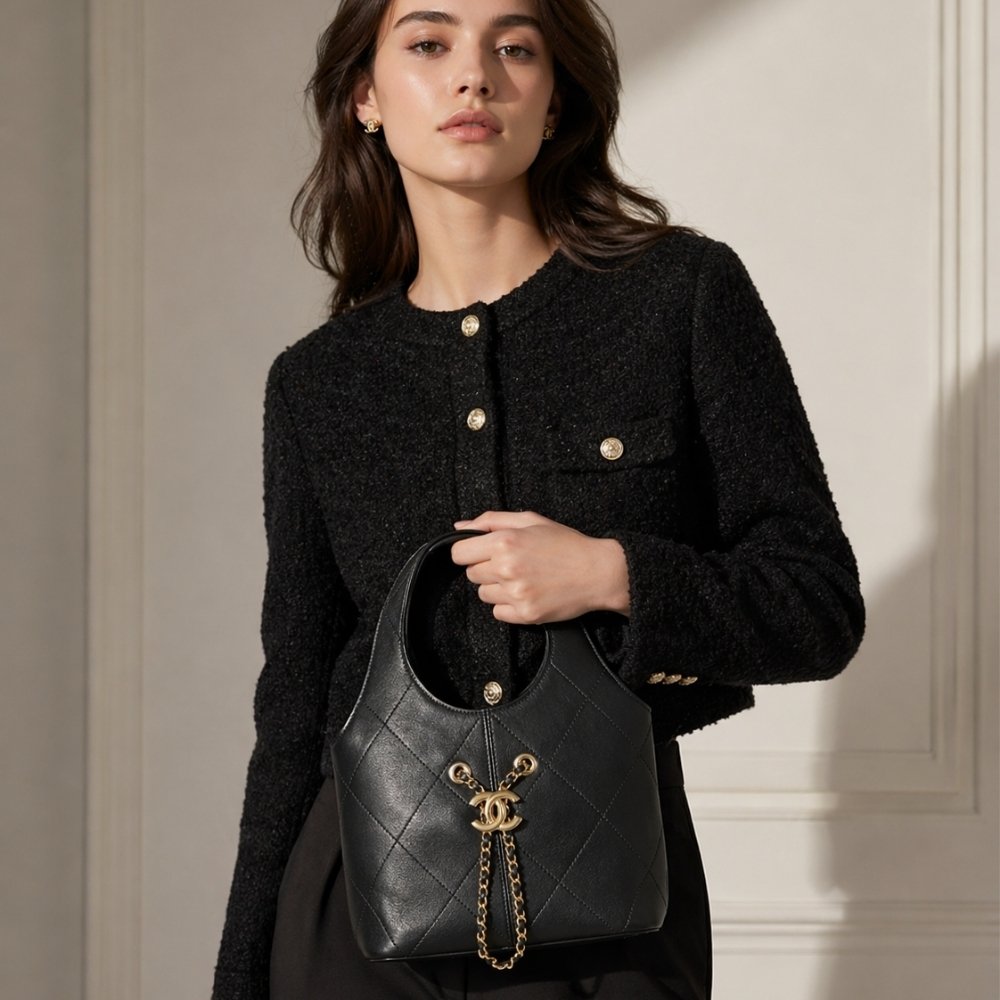 Chanel Small Shopping Bag Gold Tone Hardware Black 22Cm AS6132 B23332 94305