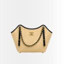 Chanel Small Tote Bag Braided Straw And Gold Tone Metal Beige 20Cm