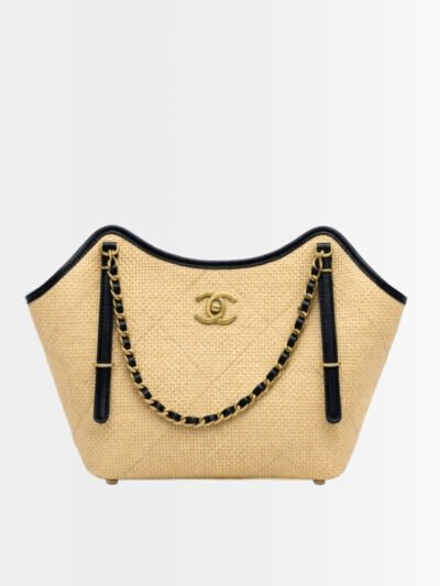 Chanel Small Tote Bag Braided Straw And Gold Tone Metal Beige 20Cm