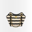 Chanel Small Tote Bag Braided Straw And Gold Tone Metal Beige And Black 20Cm