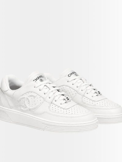 Chanel Sneaker Perforated Logo Leather Lace Up White