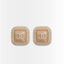 Chanel Square Resin CC Crystal Earrings Gold Pink