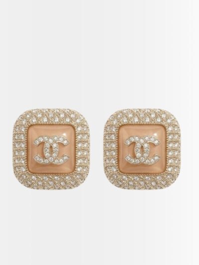 Chanel Square Resin CC Crystal Earrings Gold Pink