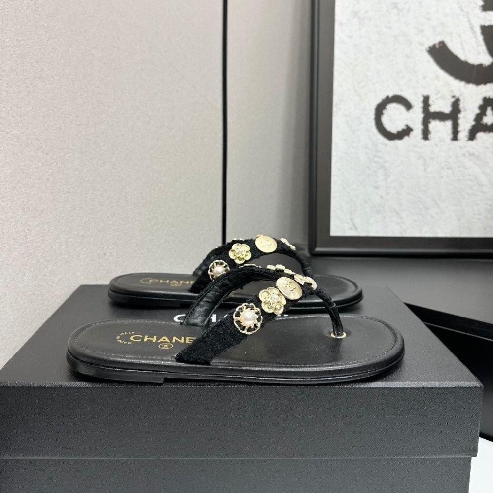 Chanel Thong Jewel Embellished Black