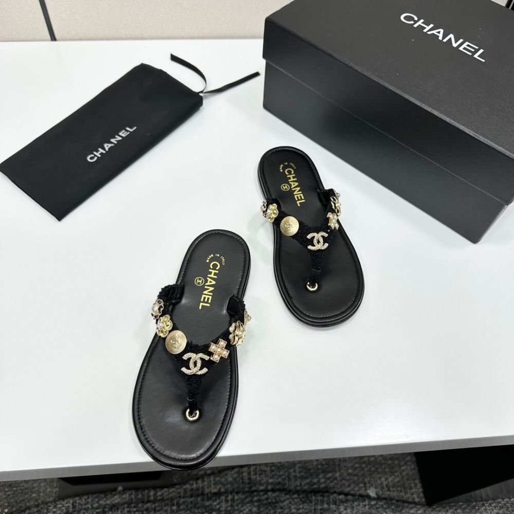 Chanel Thong Jewel Embellished Black