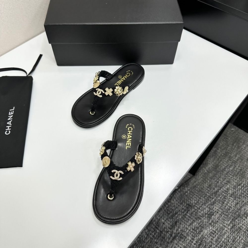 Chanel Thong Jewel Embellished Black