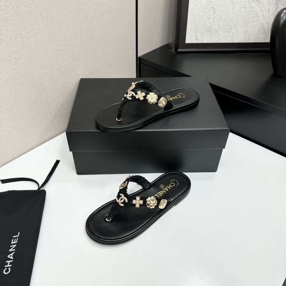 Chanel Thong Jewel Embellished Black