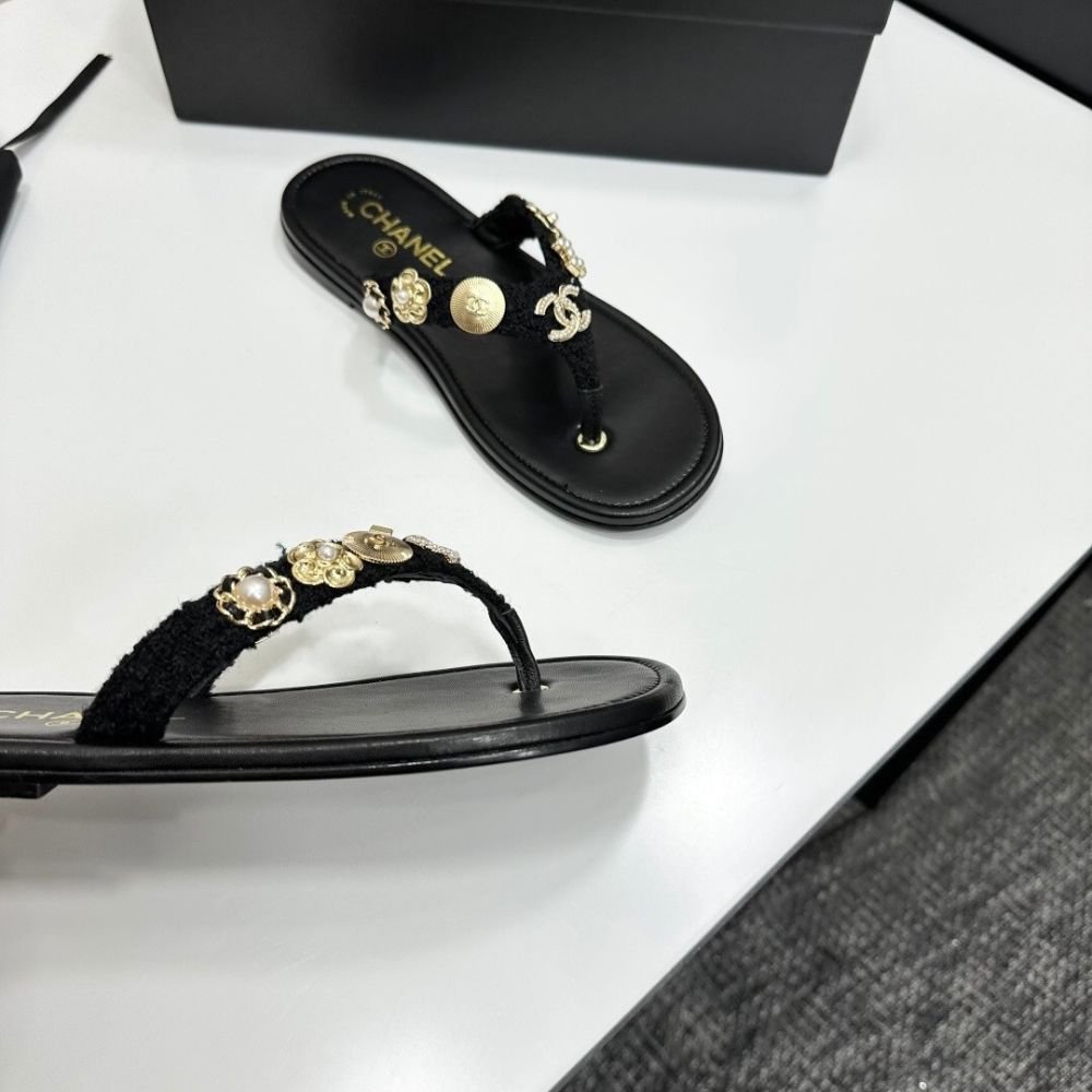Chanel Thong Jewel Embellished Black