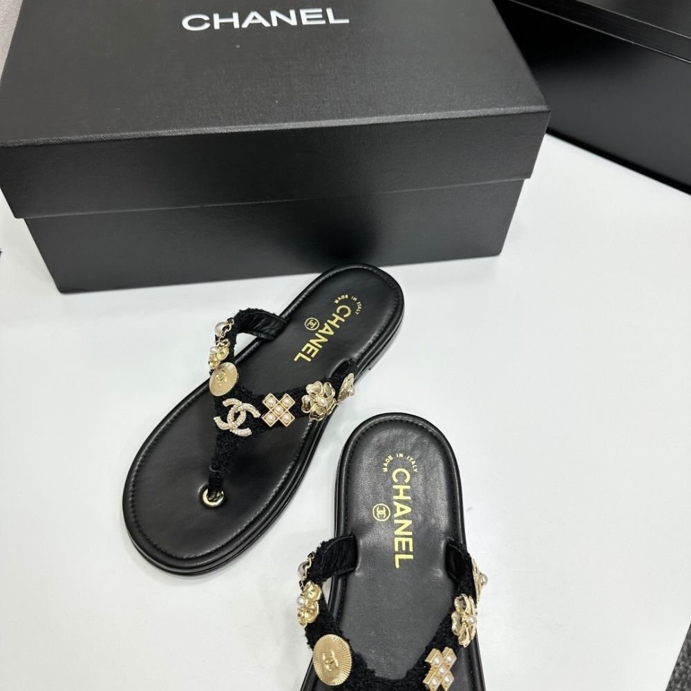 Chanel Thong Jewel Embellished Black