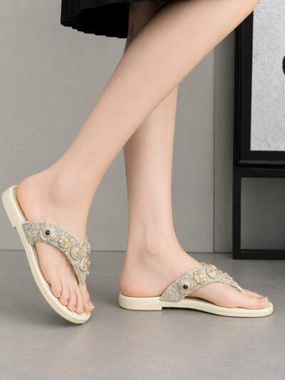 Chanel Thong Jewel Embellished Cream