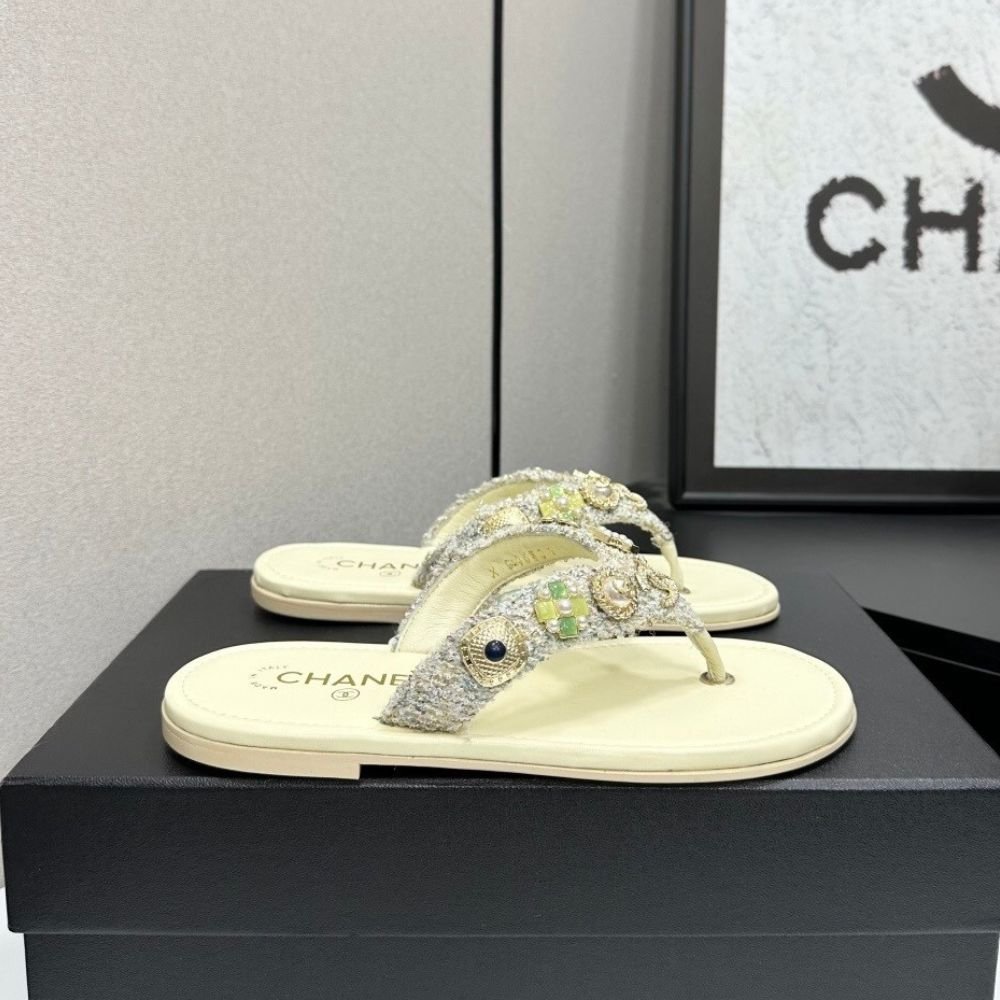 Chanel Thong Jewel Embellished Cream
