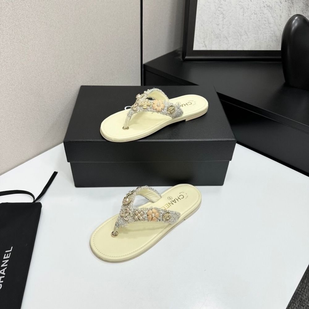 Chanel Thong Jewel Embellished Cream