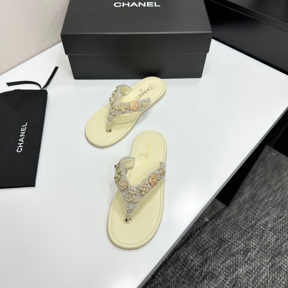 Chanel Thong Jewel Embellished Cream