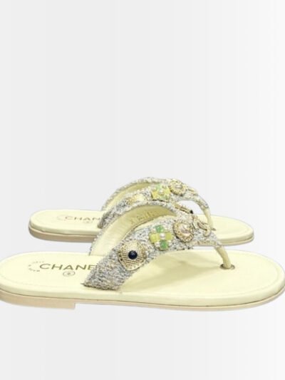Chanel Thong Jewel Embellished Cream