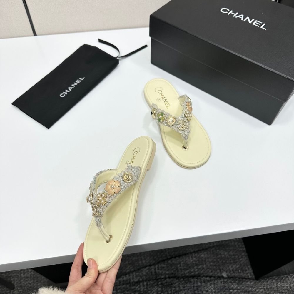 Chanel Thong Jewel Embellished Cream