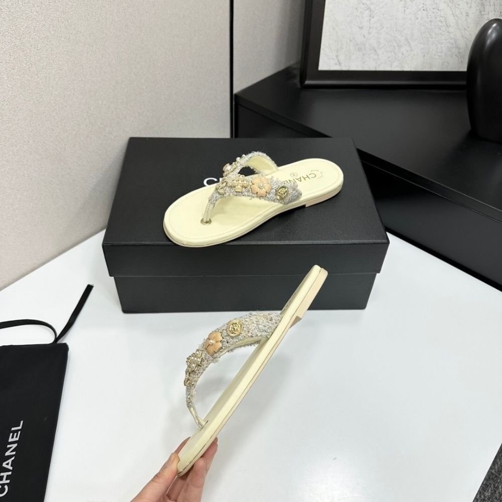 Chanel Thong Jewel Embellished Cream