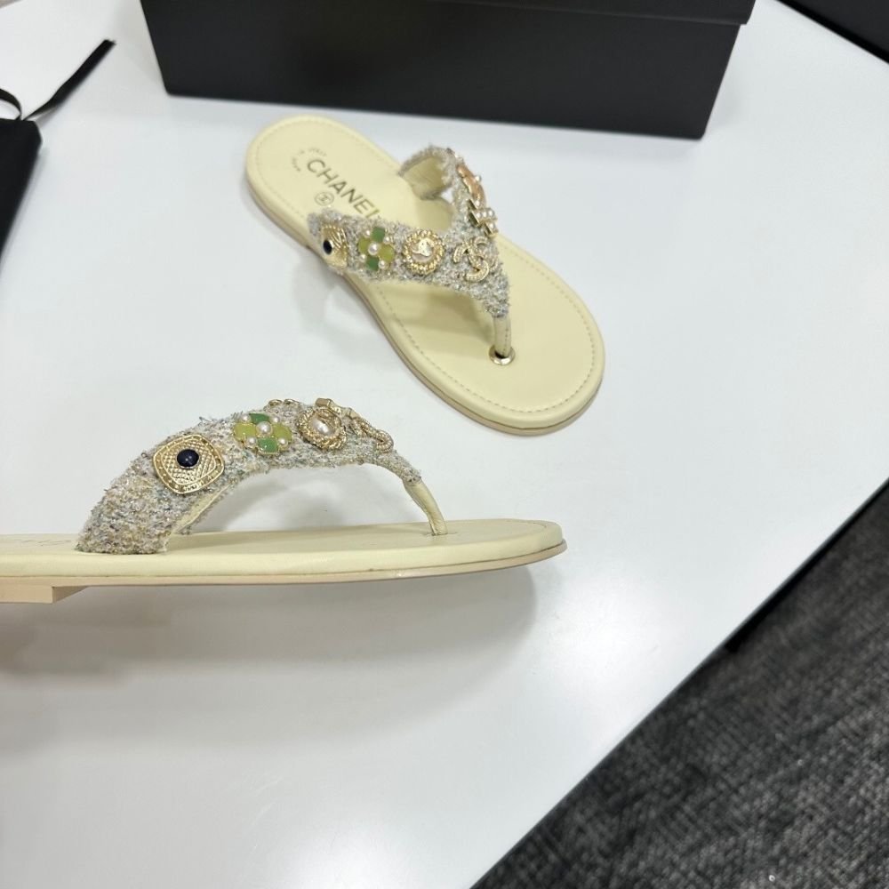 Chanel Thong Jewel Embellished Cream