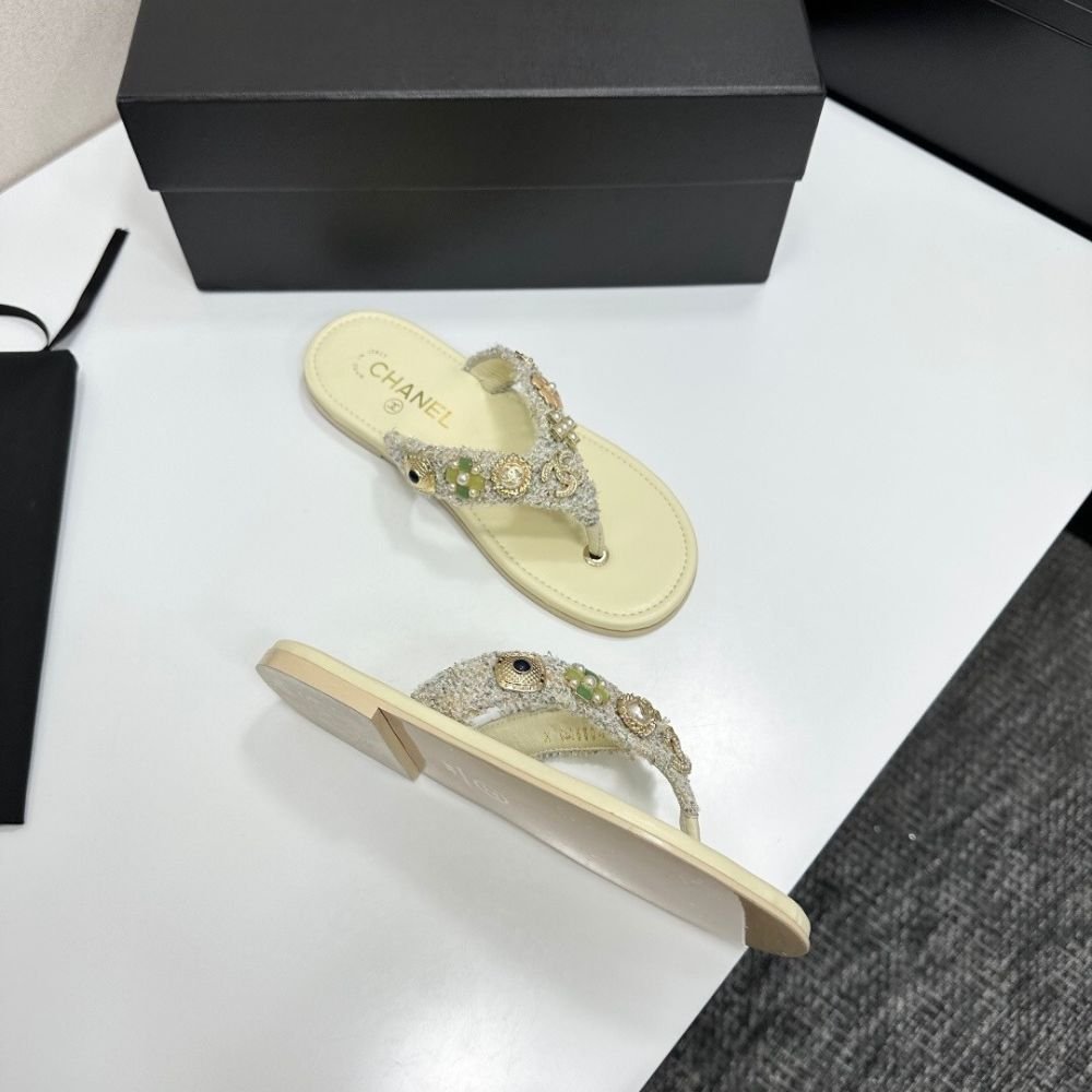Chanel Thong Jewel Embellished Cream
