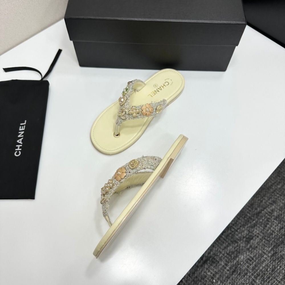 Chanel Thong Jewel Embellished Cream